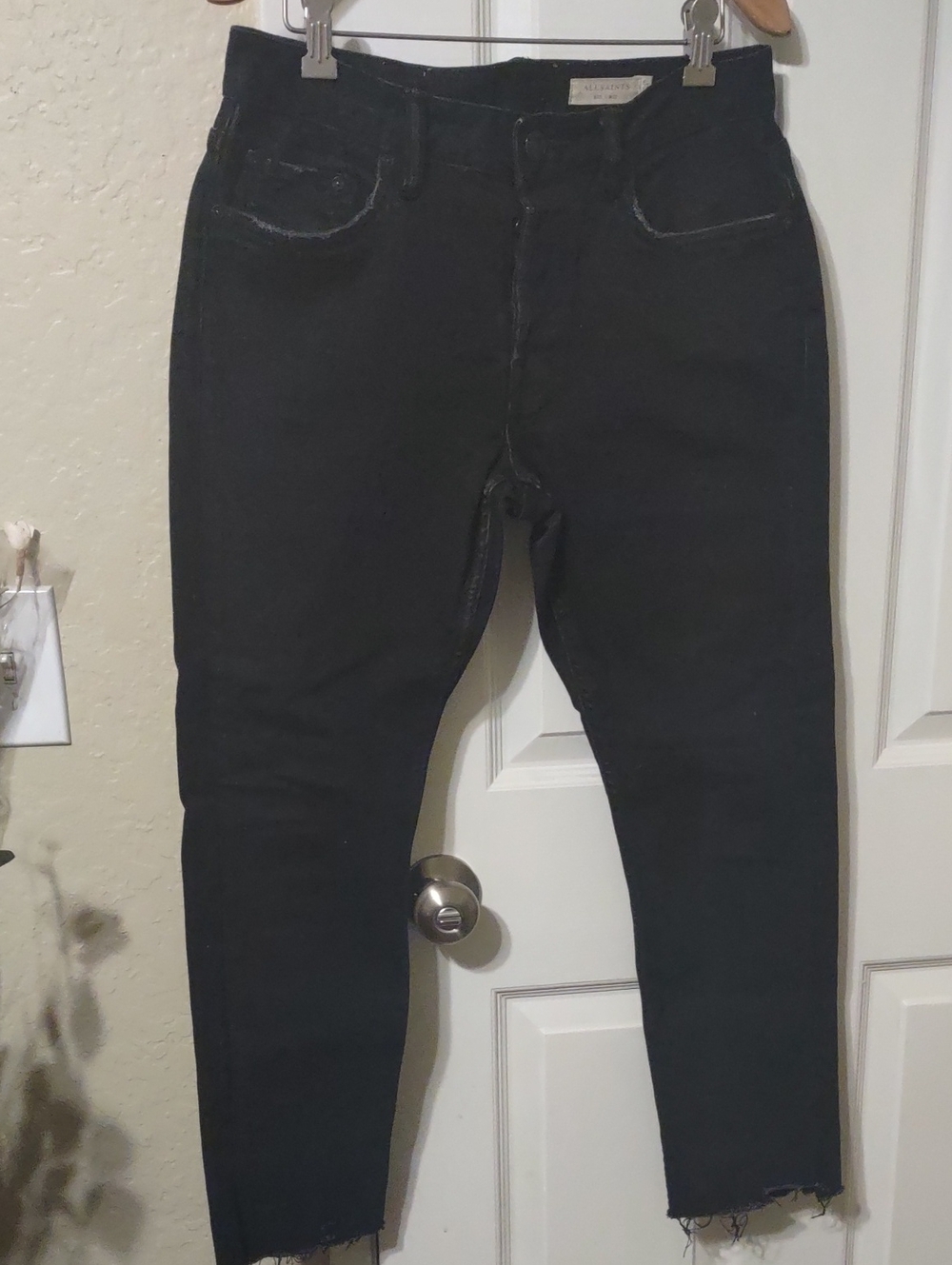 All Saints Black Skinny Jeans with Leather Label Sise W 28